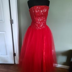 Red Tulle Sequin Ball Gown